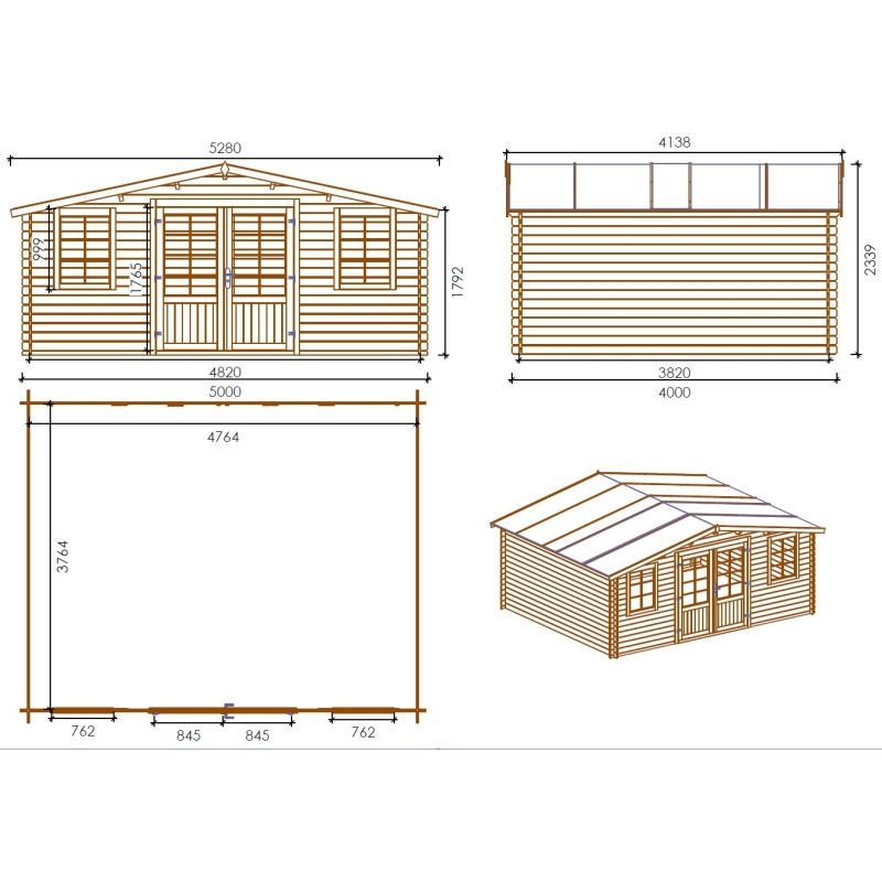 Casetta da giardino in legno - 20m2 - 5x4m - impregnata - 28mm - colore: 
