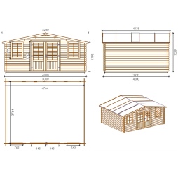 Casetta da giardino in legno - 20m2 - 5x4m - impregnata - 28mm - colore: 