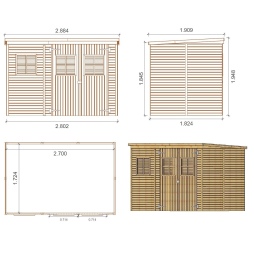 Casetta da giardino in legno 4.86 m2 - 2.7x1.8 m - 12.5 mm