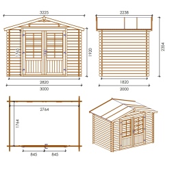 Casetta da giardino in legno - 6m2 - 3x2m - 28mm - colore: naturale