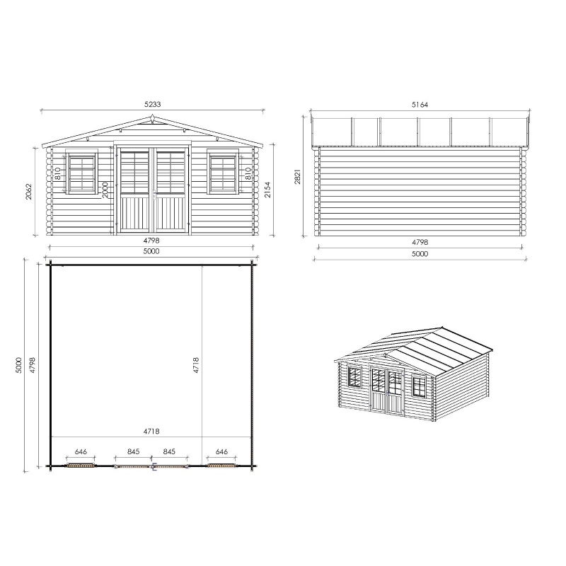 Casetta da giardino in legno - 25m2 - 5x5m - 40mm - colore: naturale