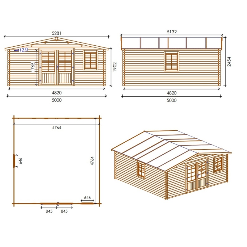 Casetta da giardino in legno - 25m2 - 5x5m - impregnata - 28mm - colore: 