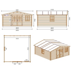 Casetta da giardino in legno - 25m2 - 5x5m - impregnata - 28mm - colore: 