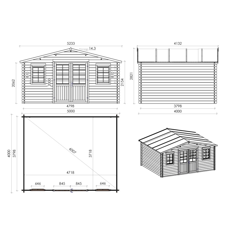 Casetta da giardino in legno - 20m2 - 5x4m - 40mm - colore: 