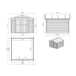 Casetta da giardino in legno - 9m2 - 3x3m - impregnata - 28mm - colore: verde