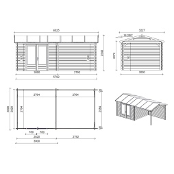 Casetta da giardino in legno - 17.4m2 - 5.79x3m - 28mm - colore: naturale
