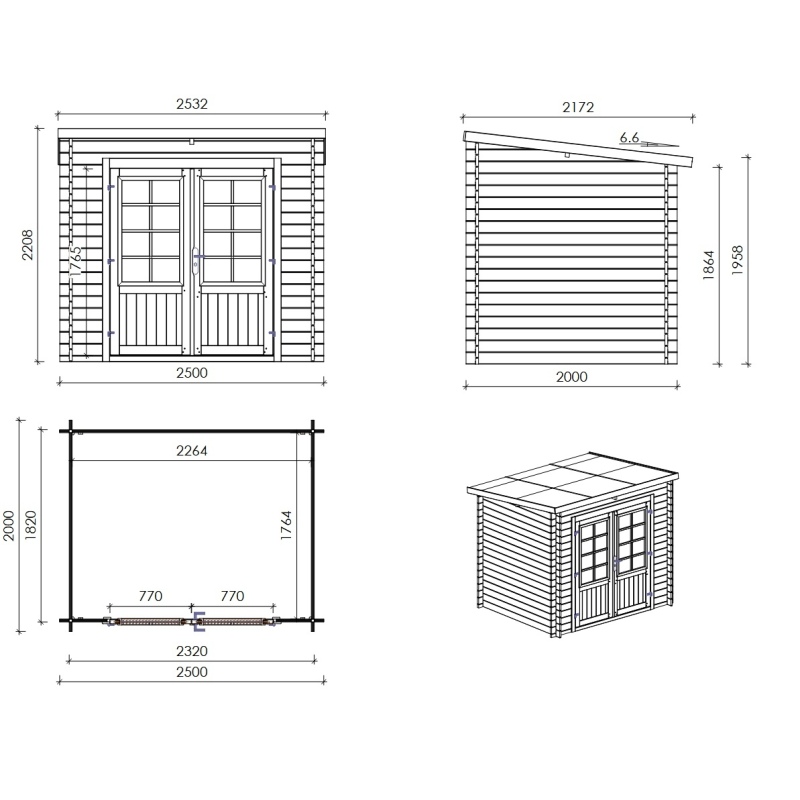 Casetta da giardino in legno - 5m2 - 2.5x2m - impregnata - 28mm - colore: verde