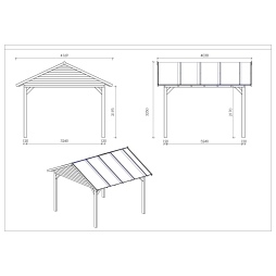 Gazebo da giardino in legno pergola 4.04x4.04 m con pannelli - Impregnata