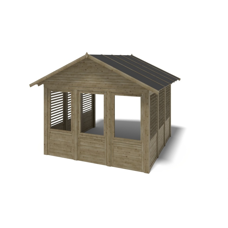 Gazebo da giardino in legno pergola 4.04x4.04 m con pannelli - Impregnata