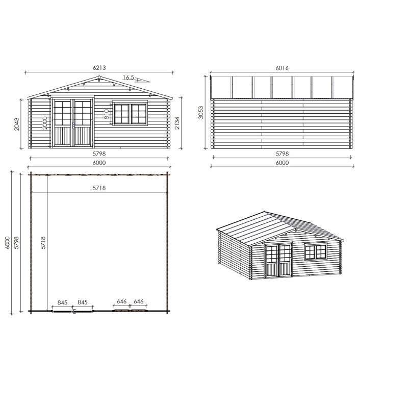 Casetta da giardino in legno - 36m2 - 6x6m - 40mm - colore: naturale
