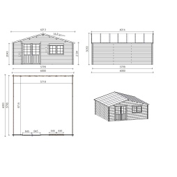 Casetta da giardino in legno - 36m2 - 6x6m - 40mm - colore: naturale