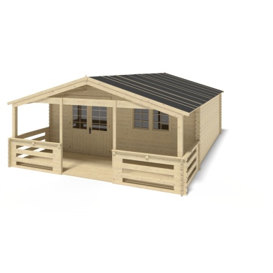 Casetta da giardino in legno con veranda e tettoia - 48m2 - 6x6m - 40mm - colore: 