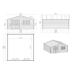 Casetta da giardino in legno con veranda e tettoia - 48m2 - 6x6m - 40mm - colore: 