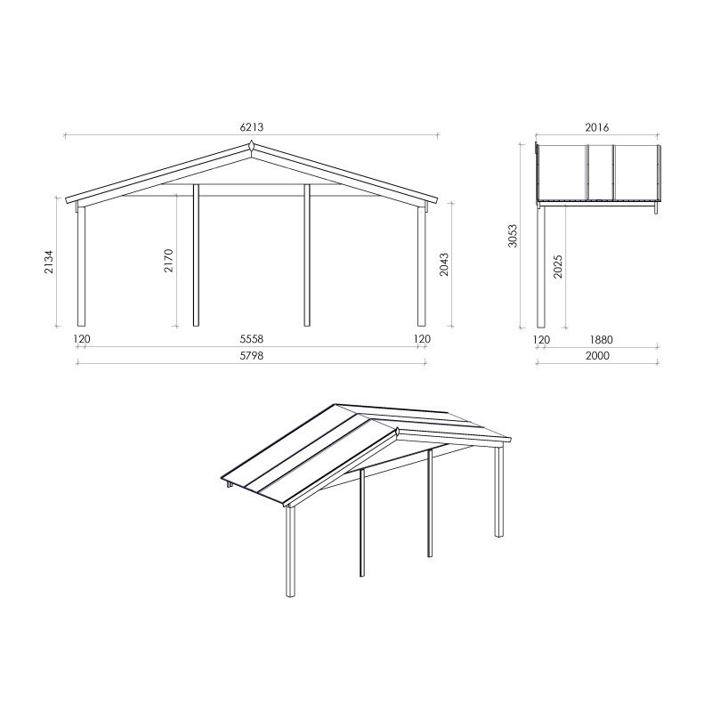 Casetta da giardino in legno con veranda e tettoia - 48m2 - 6x6m - 40mm - colore: 