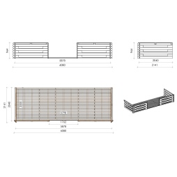 Casetta da giardino in legno con veranda e tettoia - 48m2 - 6x6m - 40mm - colore: 