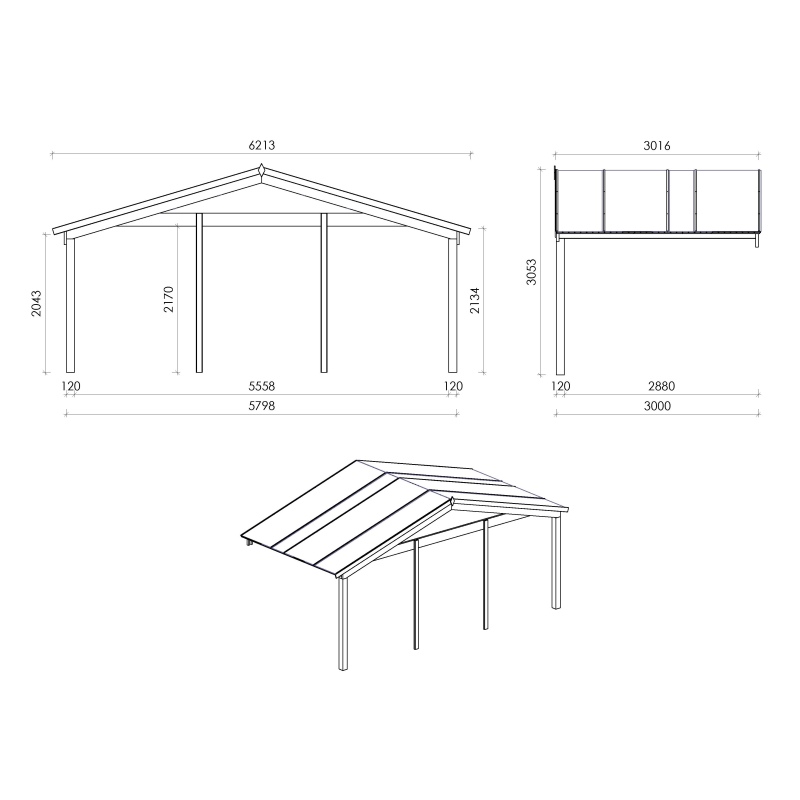 Casetta da giardino in legno con veranda e tettoia - 54m2 - 6x6m - 40mm - colore: 