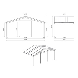 Casetta da giardino in legno con veranda e tettoia - 54m2 - 6x6m - 40mm - colore: naturale