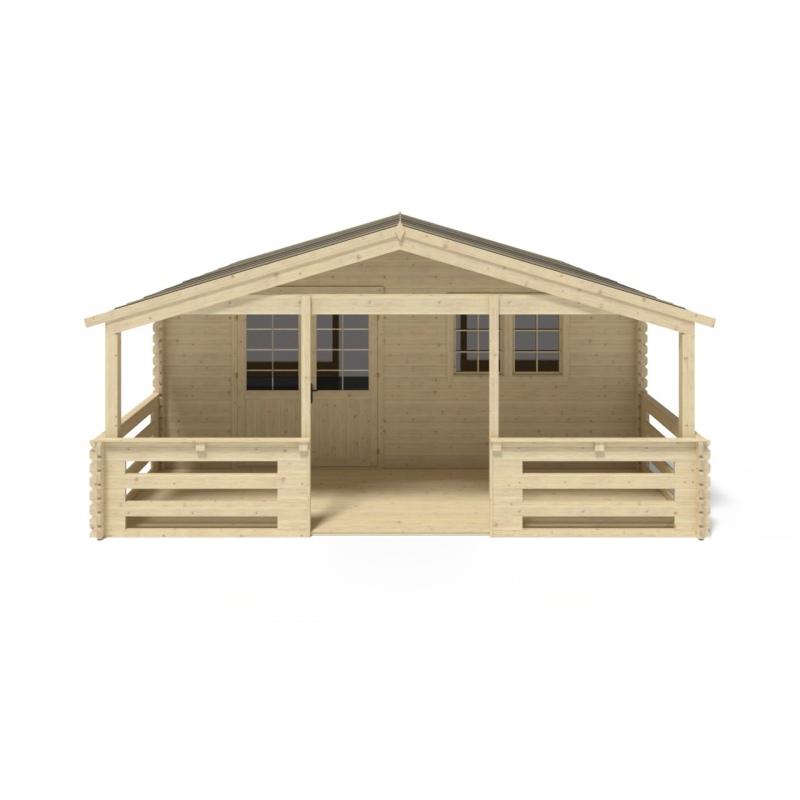Casetta da giardino in legno con veranda e tettoia - 54m2 - 6x6m - 40mm - colore: 