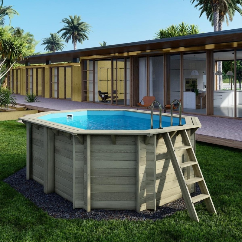 Piscina in legno NEMO 4.3 x 3 - H.1.31 m, azzurro chiaro, con supporti da cementare