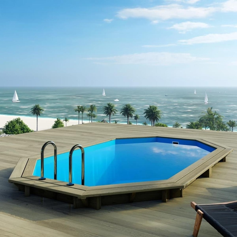 Piscina in legno NEMO 4.3 x 3 - H.1.31 m, azzurro chiaro, con supporti da cementare