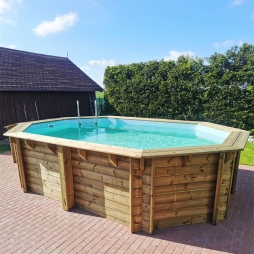 Piscina in legno NEMO 4.3 x 3 - H.1.31 m, azzurro chiaro, con supporti da cementare