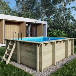 Piscina in legno AQUA 4.65 x 2.85 - H.1.24 m, azzurro chiaro, con supporti da cementare