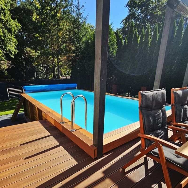 Piscina in legno AQUA 6.1 x 2.85 - H.1.31 m, azzurro chiaro, con supporti da cementare