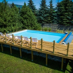 Piscina in legno AQUA 8.5 x 4.35 - H.1.45 m, azzurro chiaro, con supporti da cementare