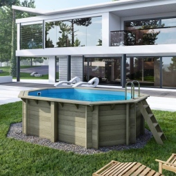 Piscina in legno NEMO 4.3 x 3 - H.1.18 m, azzurro chiaro, Su telaio - senza cementazione
