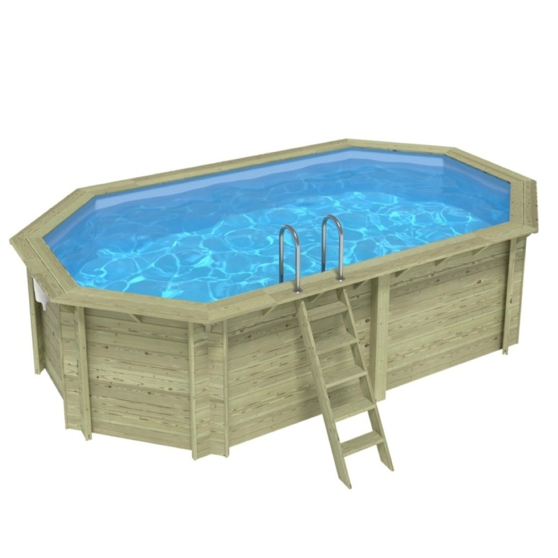 Piscina in legno NEMO 5.79 x 3.49 - H.1.45 m, azzurro chiaro, Su telaio - senza cementazione