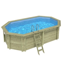 Piscina in legno NEMO 5.79 x 3.49 - H.1.45 m, azzurro chiaro, Su telaio - senza cementazione