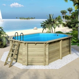 Piscina in legno NEMO 5.79 x 3.49 - H.1.45 m, azzurro chiaro, Su telaio - senza cementazione