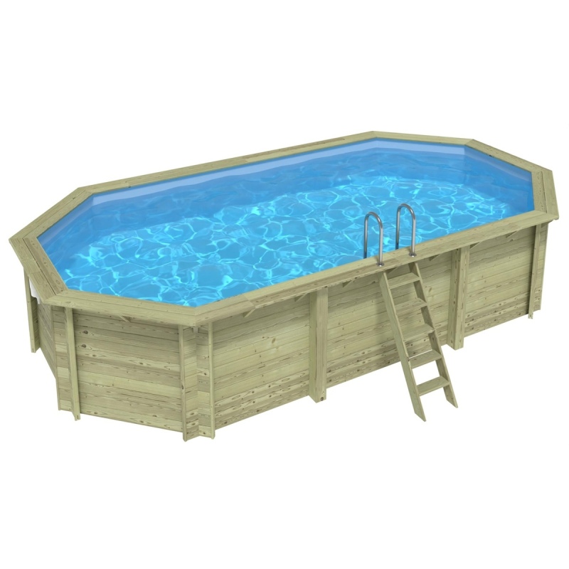 Piscina in legno NEMO 7.3 x 3.97 - H.1.45 m, azzurro chiaro, Su telaio - senza cementazione
