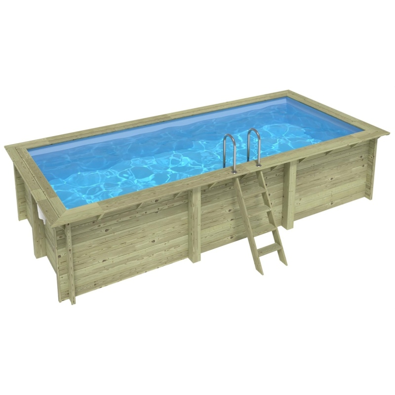 Piscina in legno AQUA 6.1 x 2.85 - H.1.31 m, azzurro chiaro, Su telaio - senza cementazione