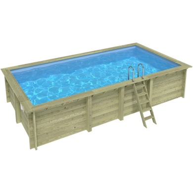 Piscina in legno AQUA 7 x 3.75 - H.1.45 m, azzurro chiaro, Su telaio - senza cementazione