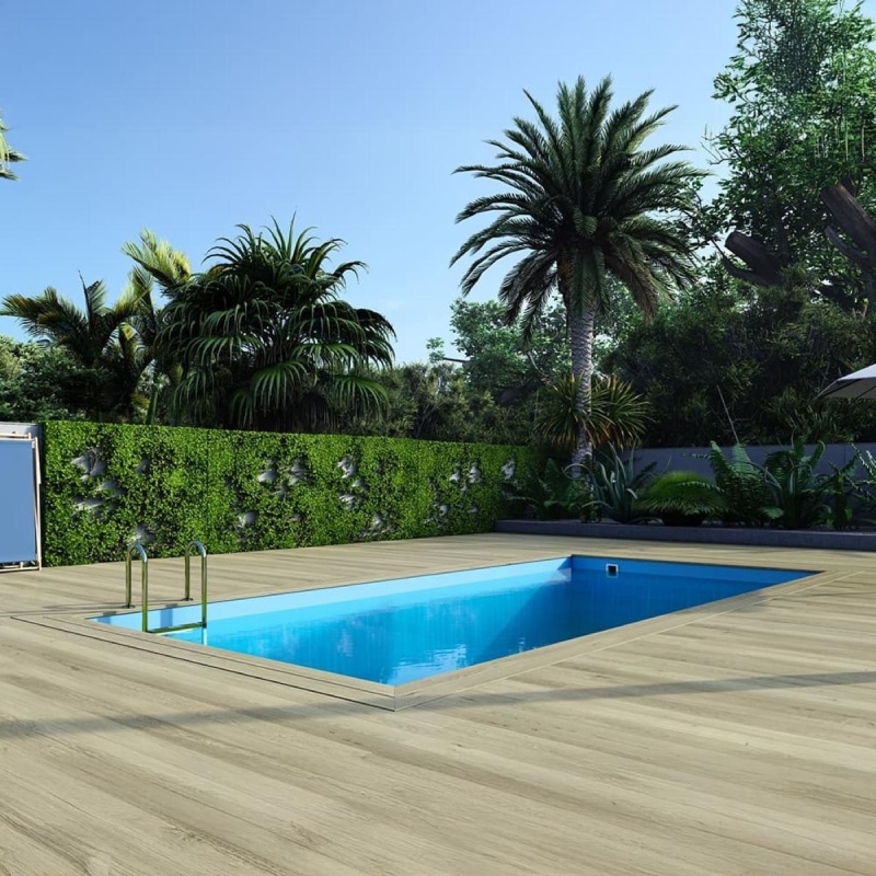 Piscina in legno AQUA 7 x 3.75 - H.1.45 m, azzurro chiaro, Su telaio - senza cementazione