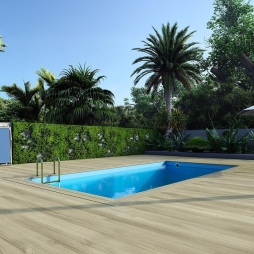 Piscina in legno AQUA 7 x 3.75 - H.1.45 m, azzurro chiaro, Su telaio - senza cementazione
