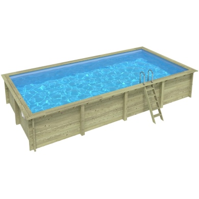 Piscina in legno AQUA 8.5 x 4.35 - H.1.45 m, azzurro chiaro, Su telaio - senza cementazione