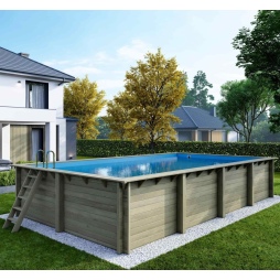 Piscina in legno AQUA 8.5 x 4.35 - H.1.45 m, azzurro chiaro, Su telaio - senza cementazione