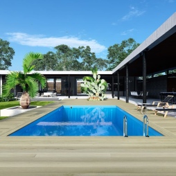 Piscina in legno AQUA 8.5 x 4.35 - H.1.45 m, azzurro chiaro, Su telaio - senza cementazione