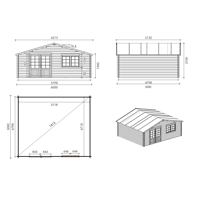 Casetta da giardino in legno - 30m2 - 6x5m - 40mm - colore: 