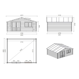 Casetta da giardino in legno - 30m2 - 6x5m - 40mm - colore: 