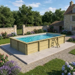 Piscina in legno AQUA 8.5 x 4.35 - H.1.45 m, grigio, con supporti da cementare