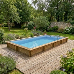 Piscina in legno AQUA 8.5 x 4.35 - H.1.45 m, grigio, con supporti da cementare