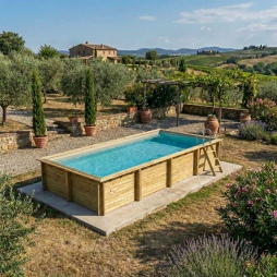 Piscina in legno AQUA 8.5 x 4.35 - H.1.45 m, sabbia, con supporti da cementare