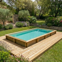 Piscina in legno AQUA 8.5 x 4.35 - H.1.45 m, sabbia, con supporti da cementare