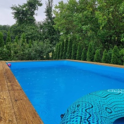 Piscina in legno AQUA 8.5 x 4.35 - H.1.45 m, sabbia, con supporti da cementare