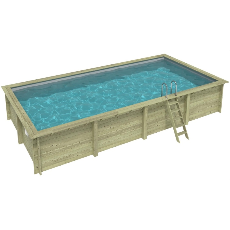 Piscina in legno AQUA 8.5 x 4.35 - H.1.45 m, grigio, Su telaio - senza cementazione
