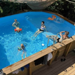 Piscina in legno NEMO 4.3 x 3 – H.1.18 m con spiaggia, azzurro chiaro, con supporti da cementare
