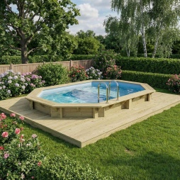 Piscina in legno NEMO 4.3 x 3 – H.1.18 m con spiaggia, azzurro chiaro, con supporti da cementare